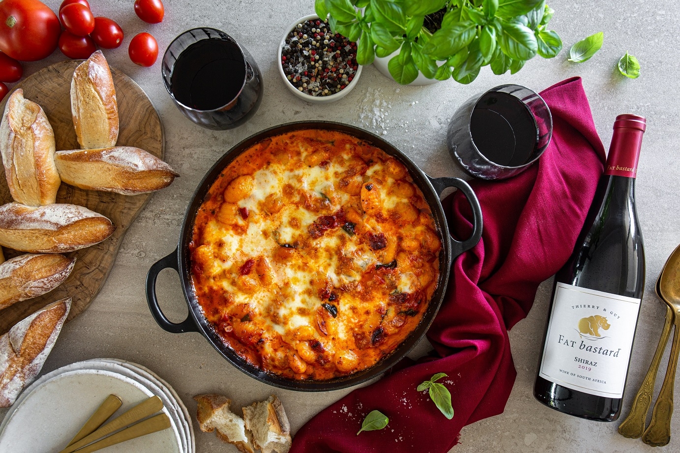 Read more about the article Baked Chorizo Gnocchi with FAT bastard SHIRAZ